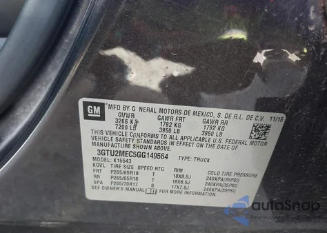 2016 GMC Sierra 1500 Sle from USA, damaged, VIN 3GTU2MEC5GG149564